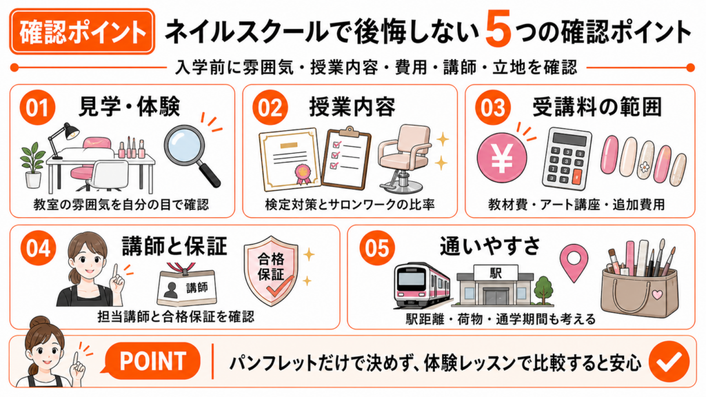 ネイルスクールで後悔しない確認ポイント